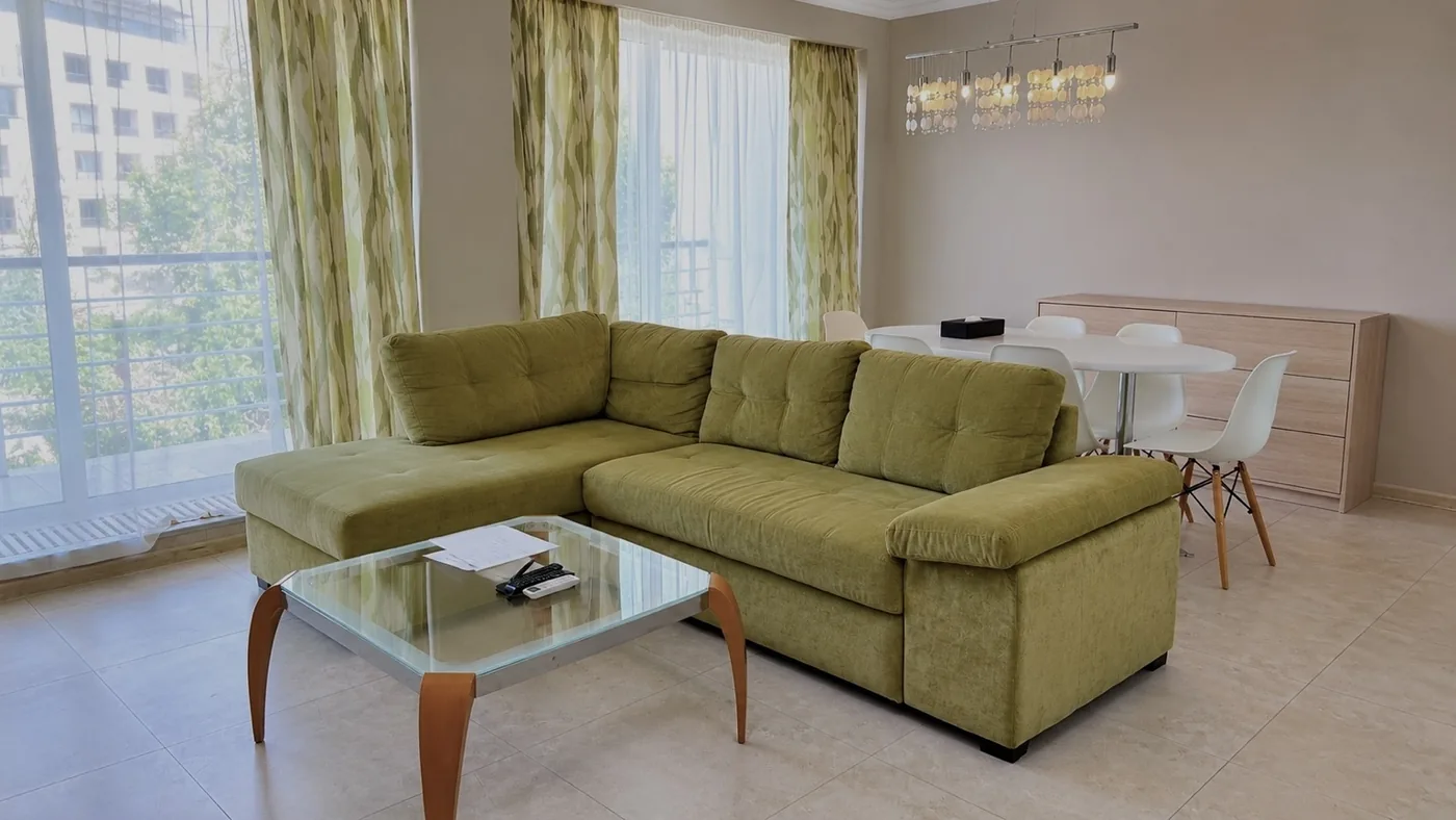 A sofa by the panoramic window